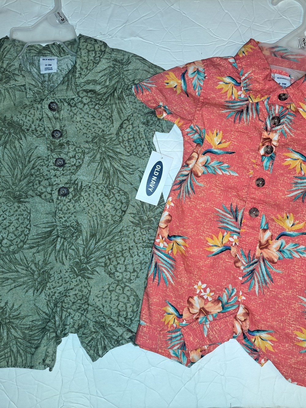0-3mo Old Navy Tropical Pineapple Button Romper Set - Green & Coral